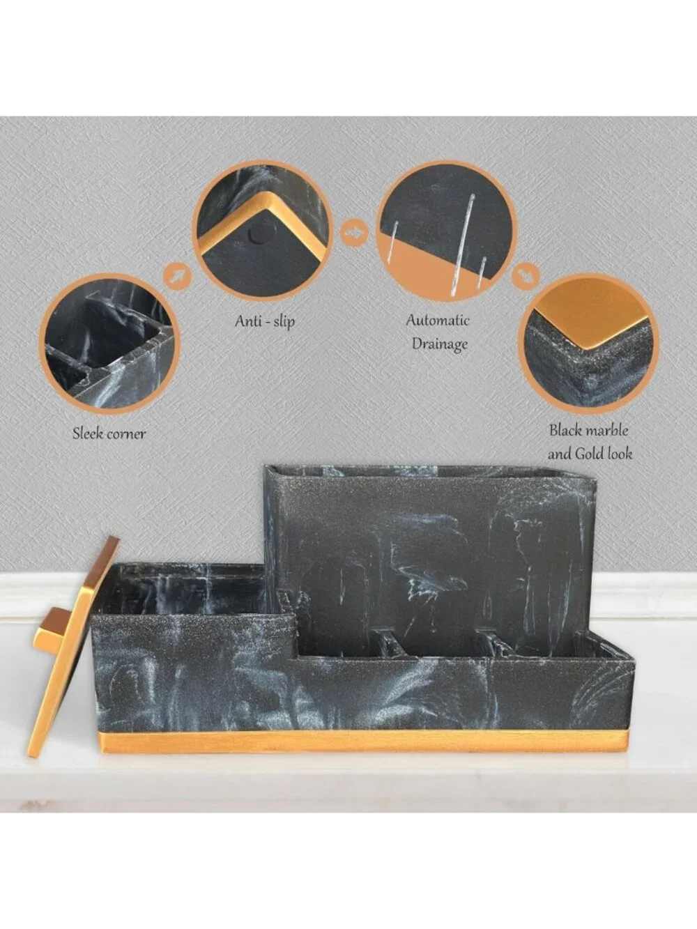 Stylish Bathroom Countertop Organizer with Lid - Large Toothbrush Holder